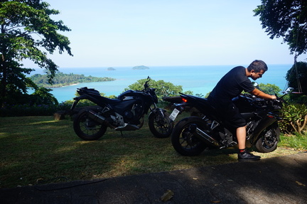 Jo parking his bike