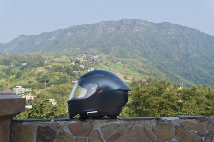 Helmet by the mountain
