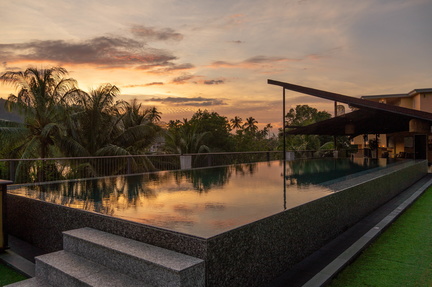 sunset over the pool