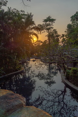 Sunset over the pools